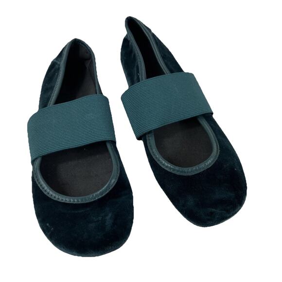 Camper Right Green Velvet Leather Ballerina Shoes Flats SZ 37 Ballet Fairy - Picture 1 of 8